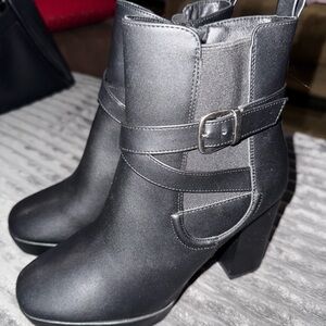 MIA Black Heeled Boots with Strap Detail